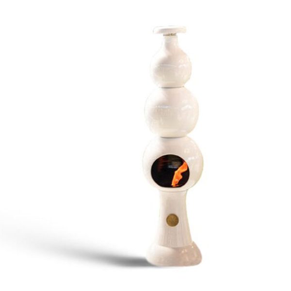Caminetto a bioetanolo da pavimento Eco Fireplaces BALL in ceramica e acciaio inox bianco Trona Greenterest
