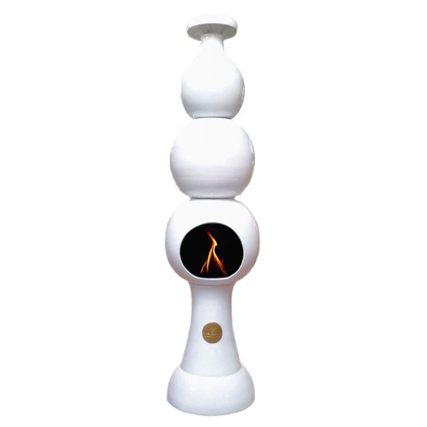 Caminetto a bioetanolo da pavimento Eco Fireplaces BALL in ceramica e acciaio inox bianco Trona Greenterest