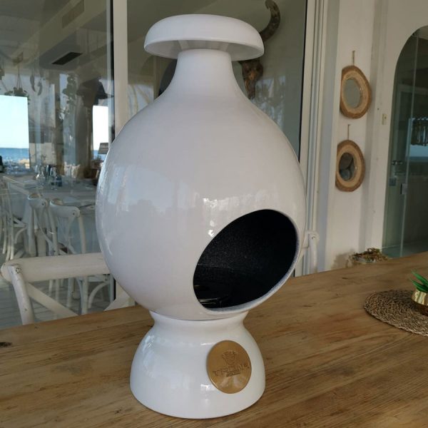 Caminetto a bioetanolo da pavimento Eco Fireplaces SMALL in ceramica e acciaio inox bianco Trona Greenterest