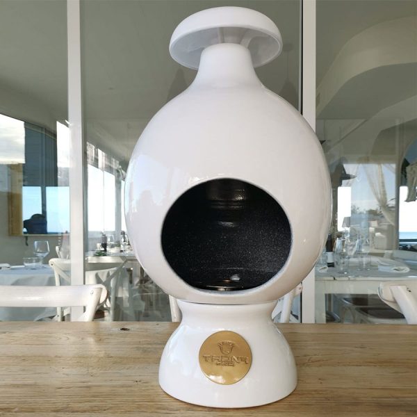 Caminetto a bioetanolo da pavimento Eco Fireplaces SMALL in ceramica e acciaio inox bianco Trona Greenterest