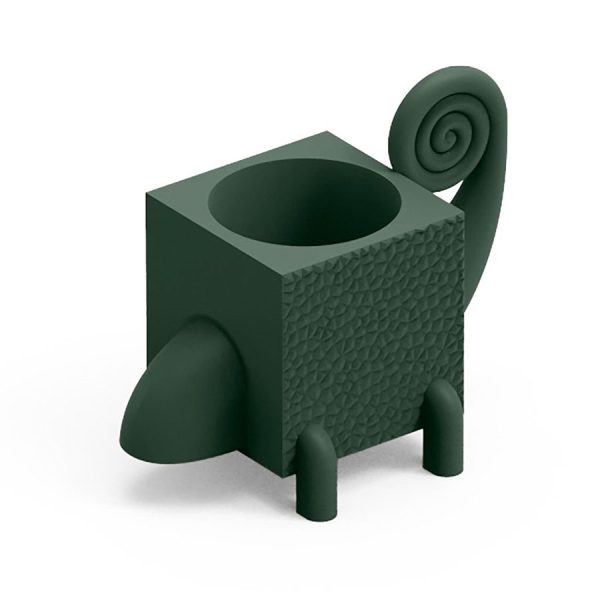 Portaoggetti o portavaso color Smeraldo. Cama oggetto di design in polietilene realizzato da Lyxo simile a un camaleonte.