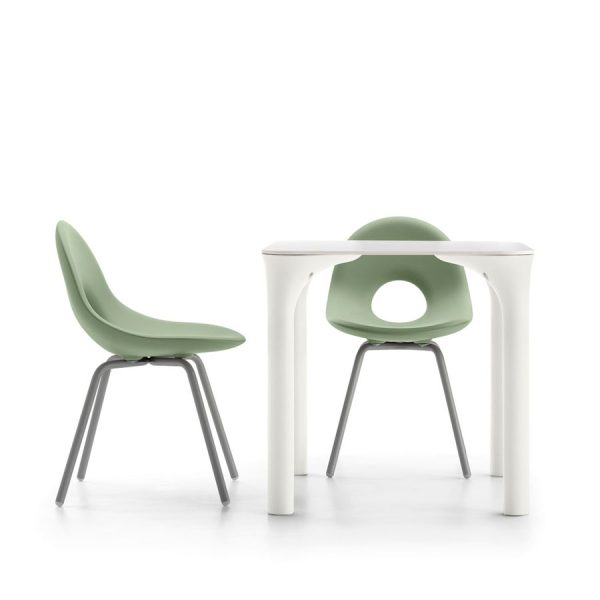 Pure tavolo con top, color perla e bianco, in polietilene, realizzato da Lyxo