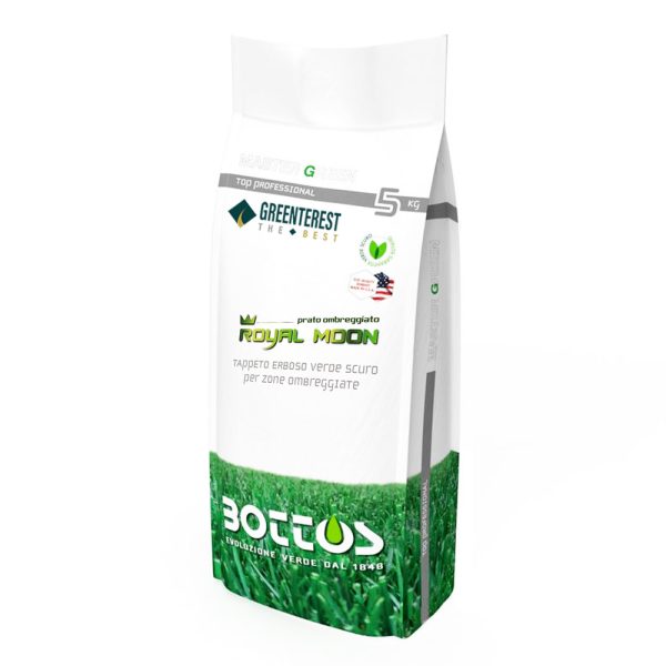 Sacco da 5 Kg di seme per prato in ombra Royal Moon di Bottos, tappeto erboso verde scuro per zone ombreggiate